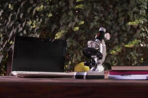 Outdoor learning, focus on microscope photo