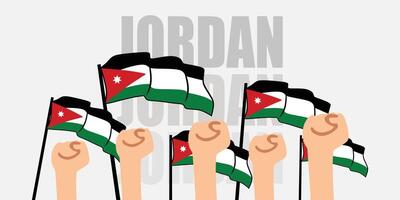 hand with flag of the Jordan or Jordan independence day illustration of Jordan flag with gray background banner or greeting card vector