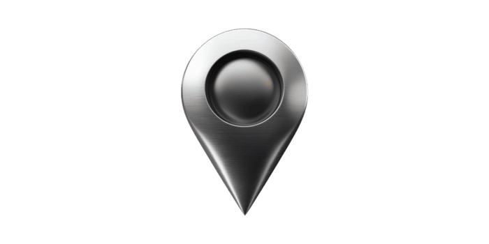 metallico Posizione perno icona. simboleggiante navigazione, GPS, e digitale Mappatura isolato su trasparente sfondo png