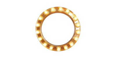 Illuminated Circular Marquee Frame With Bright Bulbs. Retro Theater And Showbiz Design Isolated On Transparent Background png