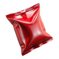 Shiny red foil pouch packaging isolated on transparent background png