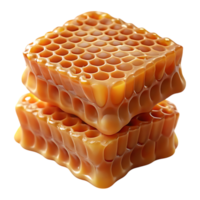 Two stacked pieces of natural honeycomb with honey isolated on transparent background png