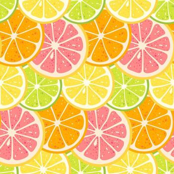 agrios Fruta sin costura modelo con rebanadas de naranja, pomelo, limón y Lima. vector