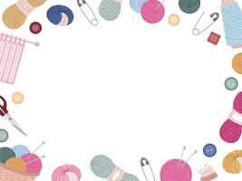 Knitting and Crochet Craft Frame with Yarn and Tools vector