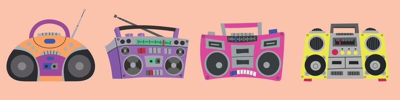 Colorful boombox designs on a pink background vector