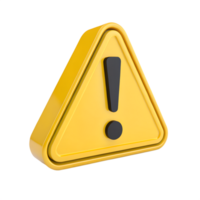 Render of a yellow triangle warning sign featuring a black exclamation mark, caution, transparent background. png
