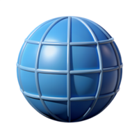 Sleek, stylized 3D rendering of a blue globe against a transparent background. png
