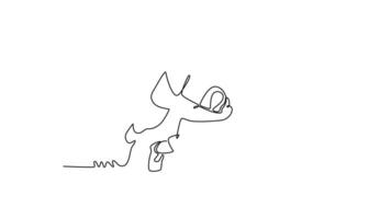 Self drawing animation single line draw male rugby player making score at training session or match on grass field. Balance, endurance and workout for wellness. Continuous line. Full length animated video