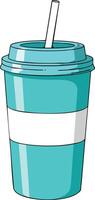 Turquoise takeaway coffee cup with white label and straw illustration for beverage design vector