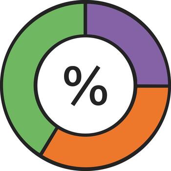 Percentage circle chart with green purple and orange segments for data visualization and business presentation vector