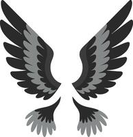 Black and gray stylized wings illustration with feather details and symmetrical design vector