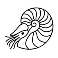 Nautilus Pompilius. Ocean mollusk black and white icon clean line art, doodle style. Ideal for logo, tattoo, app, colouring book, web design, infographics, banner, poster. illustration vector