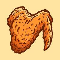 wings fried chicken colored cartoon isolated drawing line style sketch classic vintage design illustration vector