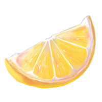 Cut lemon slice or wedge, watercolor style illustration. Citrus fruits are perfect for food packaging, summer design, kitchen decor, recipe book, organic branding png