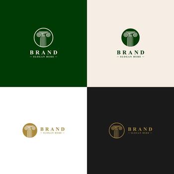 un sencillo logo con un iónico columna como el central elemento, estilizado en elegante verde tonos vector