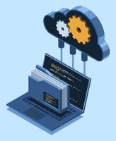 Cloud computing with laptop and gears vector