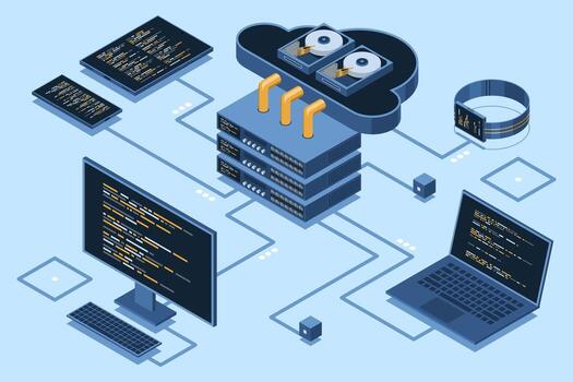 Cloud computing network illustration with devices vector