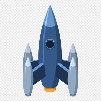 Isometric rocket. Space rocket. Futuristic rocket. Startup rocket business project. Successful project launch mission. Isometric technology