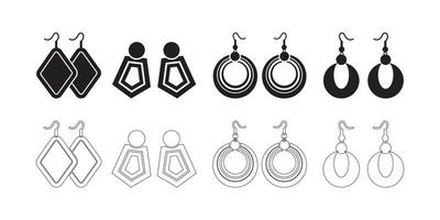 art of black and white earrings in various shapes and styles vector