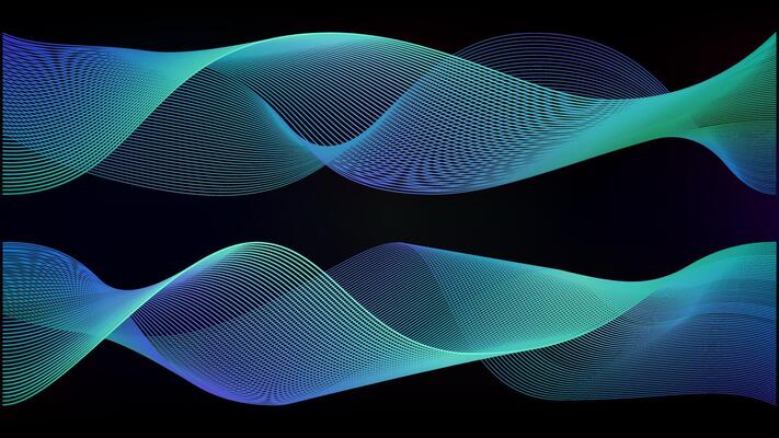 Abstract blue line wave background. S spiral swirl half tone gradation for phone connect. Digital light pattern fractal. Ai cosmos blur spark tech sound illustration.