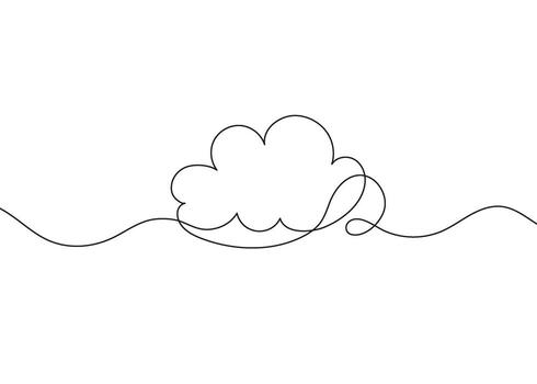 Continuous one line drawing of a cloud. Minimalist illustration of a cloud isolated on white background. Simple linear web concept design for weather, storage, or digital icons. vector