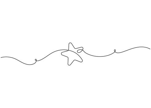 One line Christmas frame and border with stars. Festive divider with simple flourish pattern. Minimal doodle outline, elegant linear for holiday design. vector