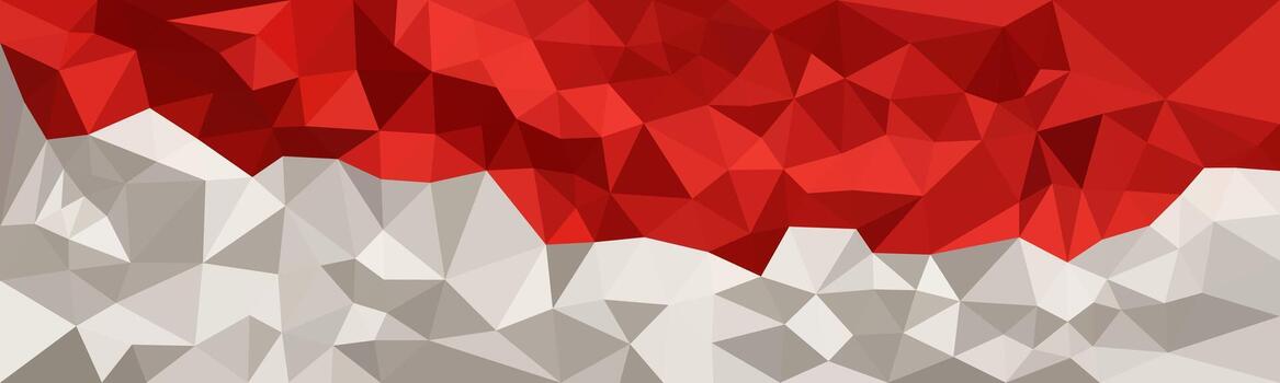 An abstract low-poly illustration of the Indonesian flag with geometric red and white triangles, creating a modern and faceted visual effect. vector