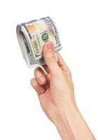 Stack of dollars in hand photo