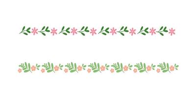 Floral Border Set with Pink and Orange Flowers and Green Leaves with Decorative Divider Design vector