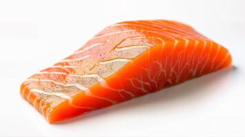 Fresh,raw salmon fillet isolated on a white background for culinary or food industry use. Suitable for recipes, nutrition, or seafood marketing. photo