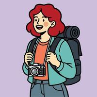 Vibrant Female Backpacker - An Adventurous Wanderer's Journey vector