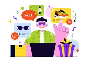 Person shopping online with discounts vector