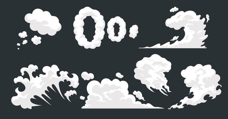 Cartoon comic cloud effect, set of smoke cloud, fog, smog, dust