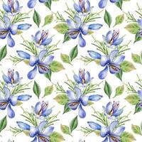 Blue floral pattern with green leaves vector