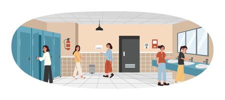 Students in a school bathroom vector