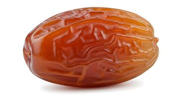 Single Date Fruit Close-up on White Background for Healthy Eating photo