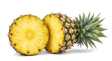 Fresh Pineapple Slices on White Background Juicy and Tropical Still Life photo