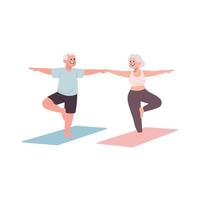 Senior couple practicing yoga together vector