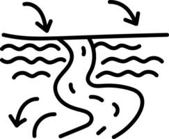 A sketchy style icon showing a river current flow vector