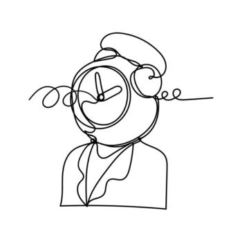 doodle continuous line drawing of a man with a clock on his head vector