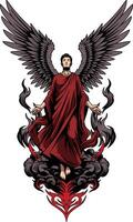 Ascended Angelic Being with Dark Wings and Crimson Robes vector