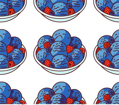 sin costura modelo de arándano hielo crema cucharadas con fresas en cuenco sin costuras modelo de arándano hielo crema cucharadas con fresas en cuenco vector