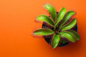 Top view photorealistic Dionaea muscipula, plant set on a vibrant background photo