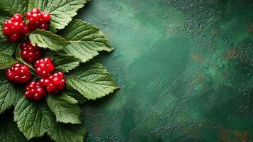 Top view Rubus on a vibrant background, plant setting photo