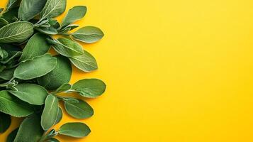Top view Sage on a vibrant background, plant setting photo