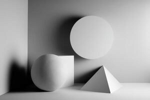 A black and white photo of a white egg and a round object