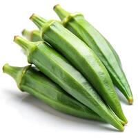 Fresh Okra Angled Front View Photo on White Background