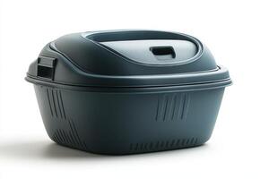 A large blue plastic container with a lid photo