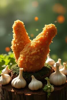 Crispy Fried Chicken Drumsticks on Rustic Display photo