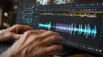 First-Person View of Editing Interview Footage in Media Software photo